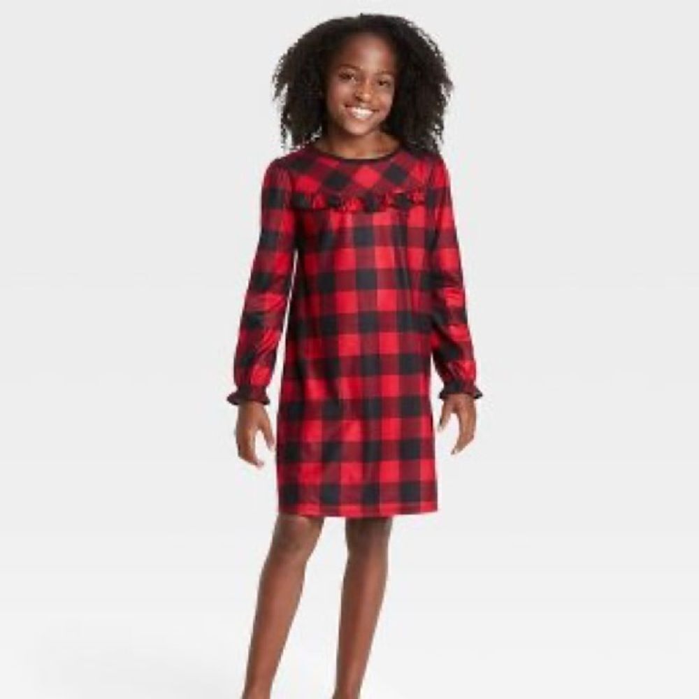 100% polyester Kids Buffalo Check Print Cozy Flannel Nightgown pajama Wondershop